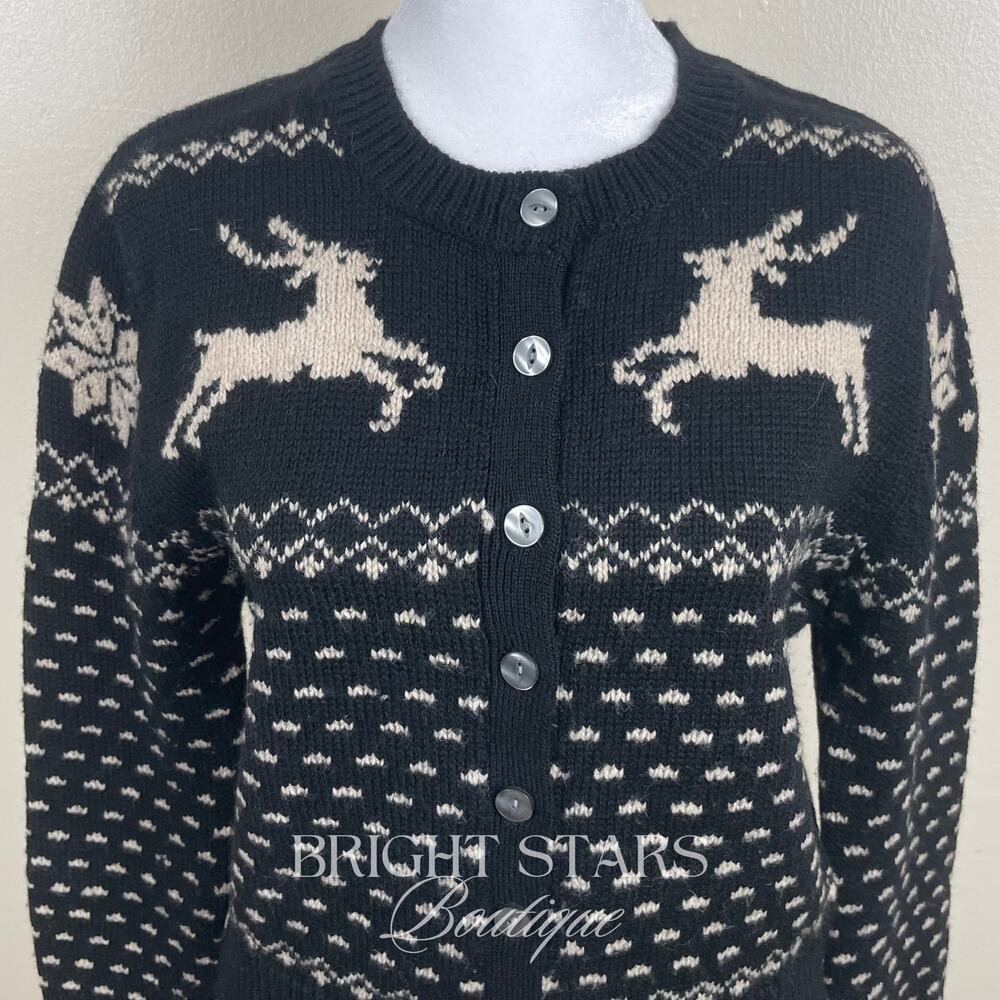 Rare Reindeer Cardigan ASO Sabrina The Teenage Witch Black Cream Vintage Holiday - Picture 8 of 11